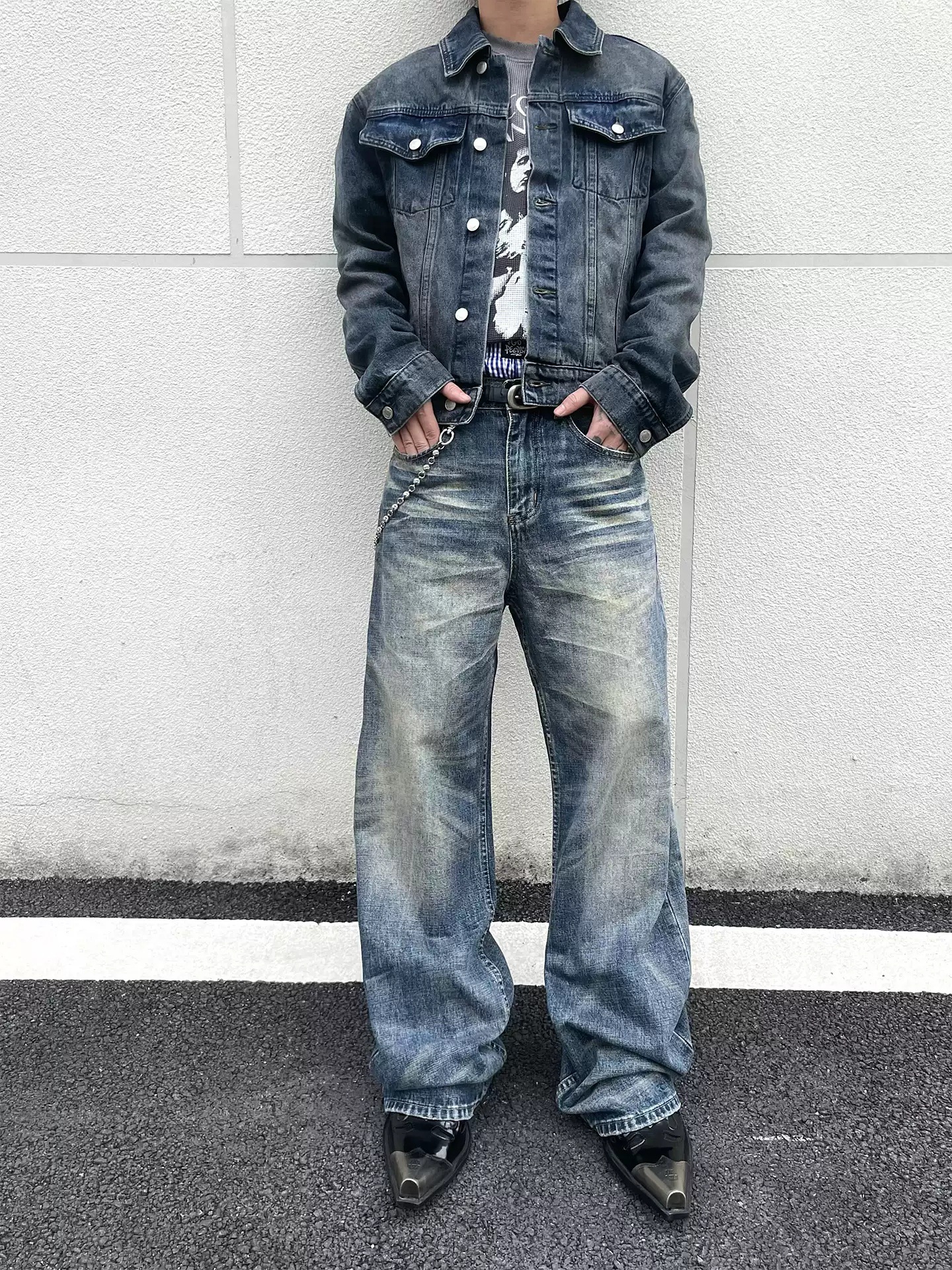 Vintage Washed Distressed Whiskered Baggy Jeans High Street Style Casual Loose Fitting Straight Leg Jeans_mkmklike.com