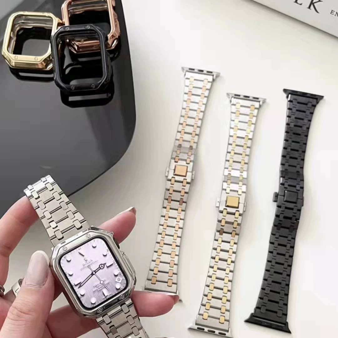 Ремешок для iWatch7, Apple Watch Series 7/6/5/4/3/2/1/SE, индивидуальный квадратный текстурированный ремешок из нержавеющей стали