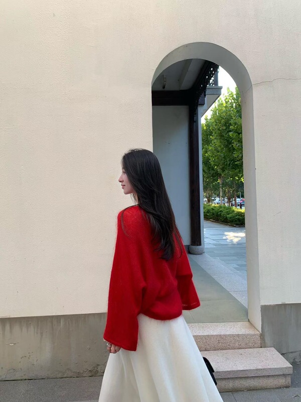 敲幼软糯马海毛宽松毛衣女云朵触感纯色针织衫上衣飘逸软糯秋冬韩|undefined