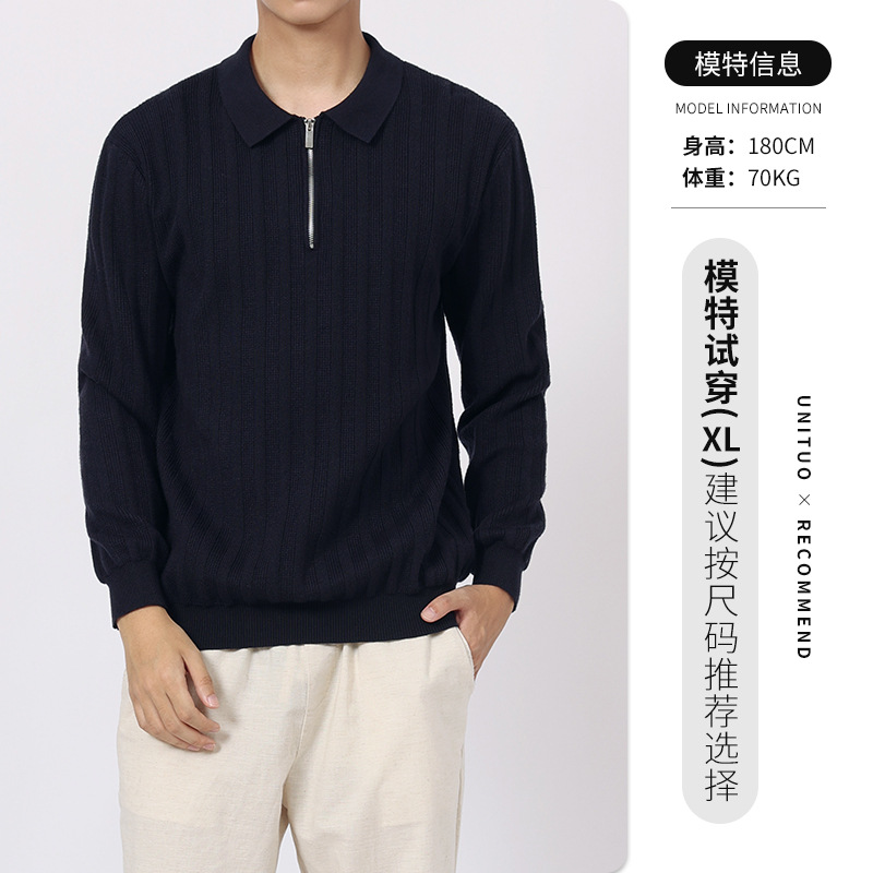 Camisas de punto con cremallera vertical de alta calidad para hombres, camisas de polo de manga larga, suéter para hombres.