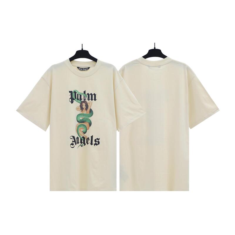 Palm Angels Pa Green Snake Letter Print Loose Casual Unisex Short Sleeve T-Shirt Couple Trend Palm Angels Pa Green Snake Letter Print Loose Casual Unisex Short Sleeve T-Shirt Couple Trend