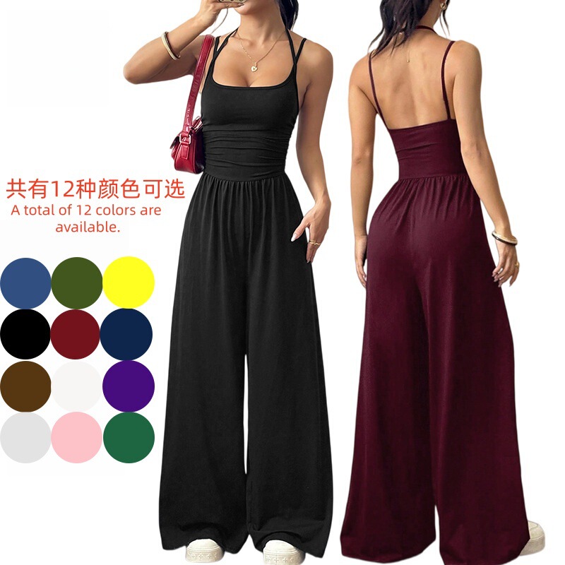 Amazon European and American Cross-Border 2026 Summer New Women's Casual Strapless Jumpsuit Summer Wide-Leg Loose Fit
