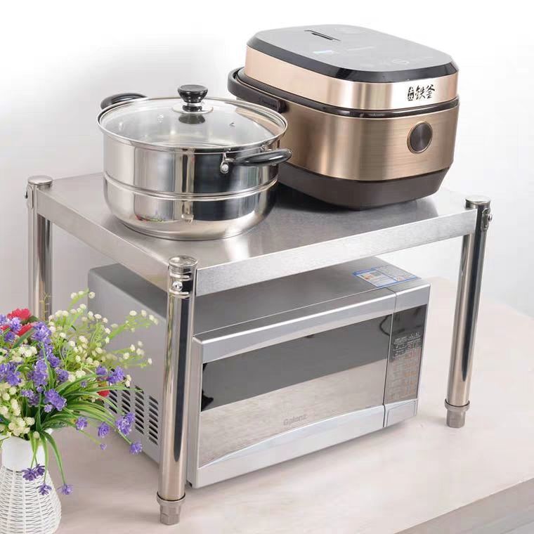 스테인레스 스틸 주방 선반 단일 레이어 오븐 전자 레인지 랙 캐비닛 계층화 된 테이블 조리대 단일 레이어 조미료 접시 랙