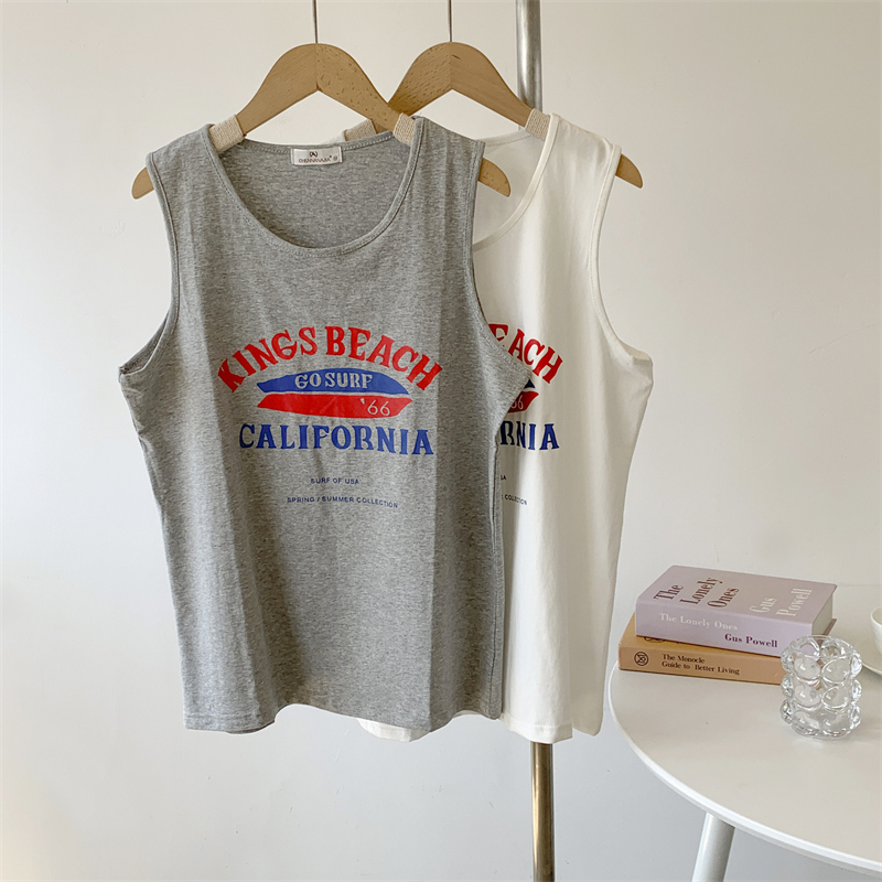 Letter Printed Sleeveless Cotton Vest for Women Summer Thin Loose Casual Round Neck Top Vest for Women