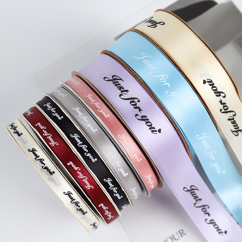 1cm English Ribbon Flower Shop Cake Decoration Bouquet Packaging Gift Box Gift Package Flower Strap Letter Ribbon