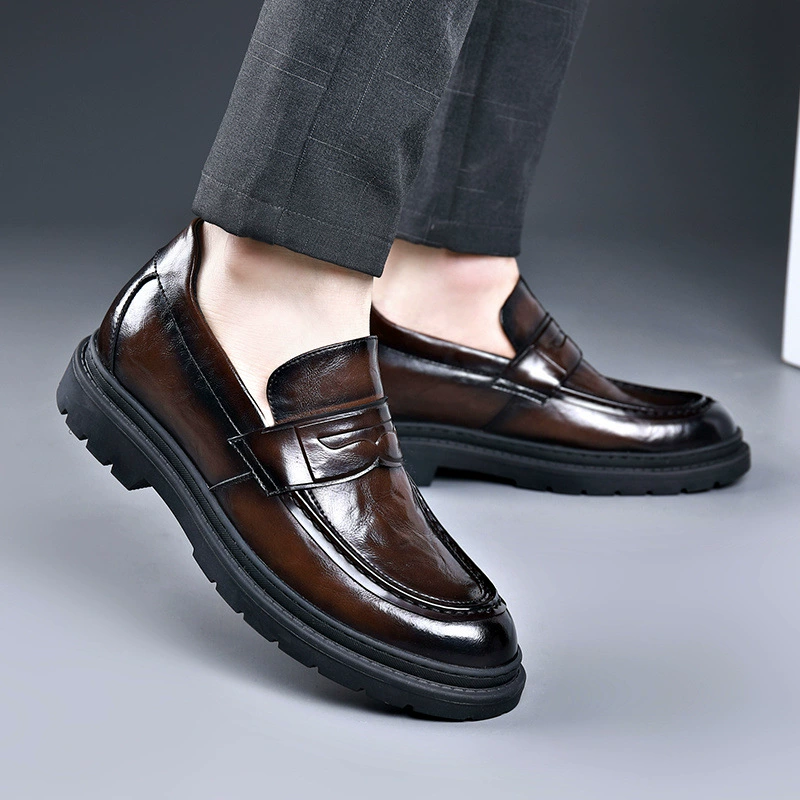 Shoes for leather shoes, high footwear for leisure English style, universal trend loafers, genuine leather