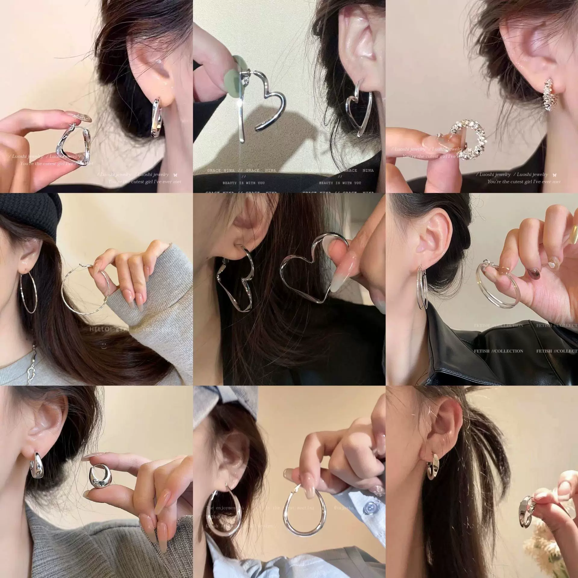 合集~银色冷淡风简约高级感耳圈耳环耳夹设计感大气欧美夸张耳饰