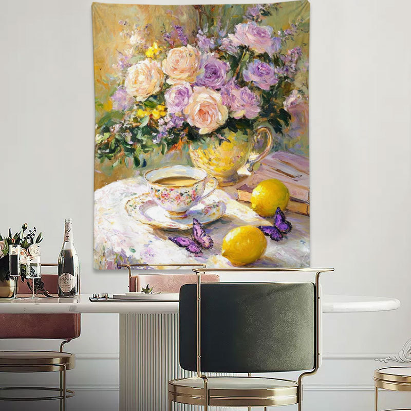 レトロな花の油絵タペストリーリビングルームの装飾吊り布ヨーロッパとアメリカの文学吊り布背景壁布電気メーターボックスブロック布|undefined