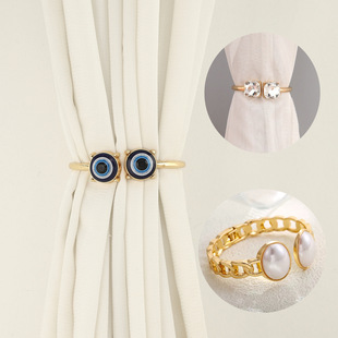 New European Style Exquisite and Simple Square Zircon Punch-Free Metal Curtain Buckle High-End Light Luxury Curtain Straps Wholesale