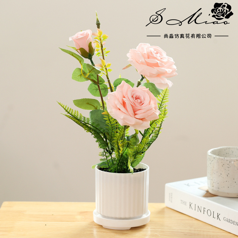 Flor Artificial estilo rural Rosa bonsai flor artificial decoración interior suministro directo de fábrica entrega de una pieza simulación de planta verde image 11