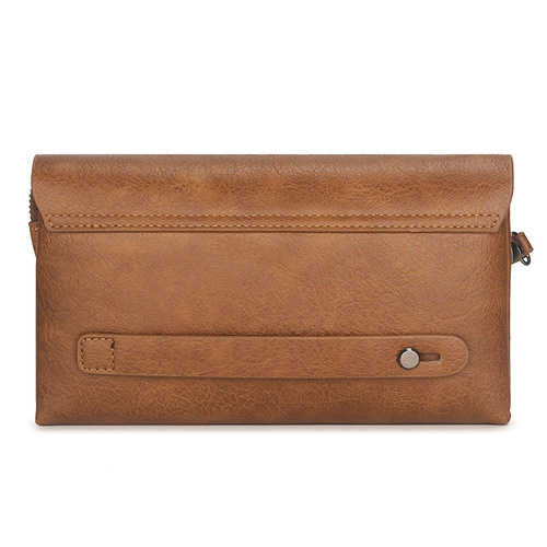 Cross-border new men's handbag PU retro business double-layer wallet with multi-card slots, men's phone bag, hand-held bag