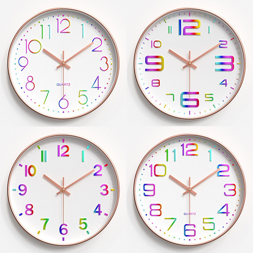 Plastic Silent Wall Clock Creative Fashion Living Room Stereo Digital Rainbow Scale Wall Clock Wholesale 12-inch 30CM