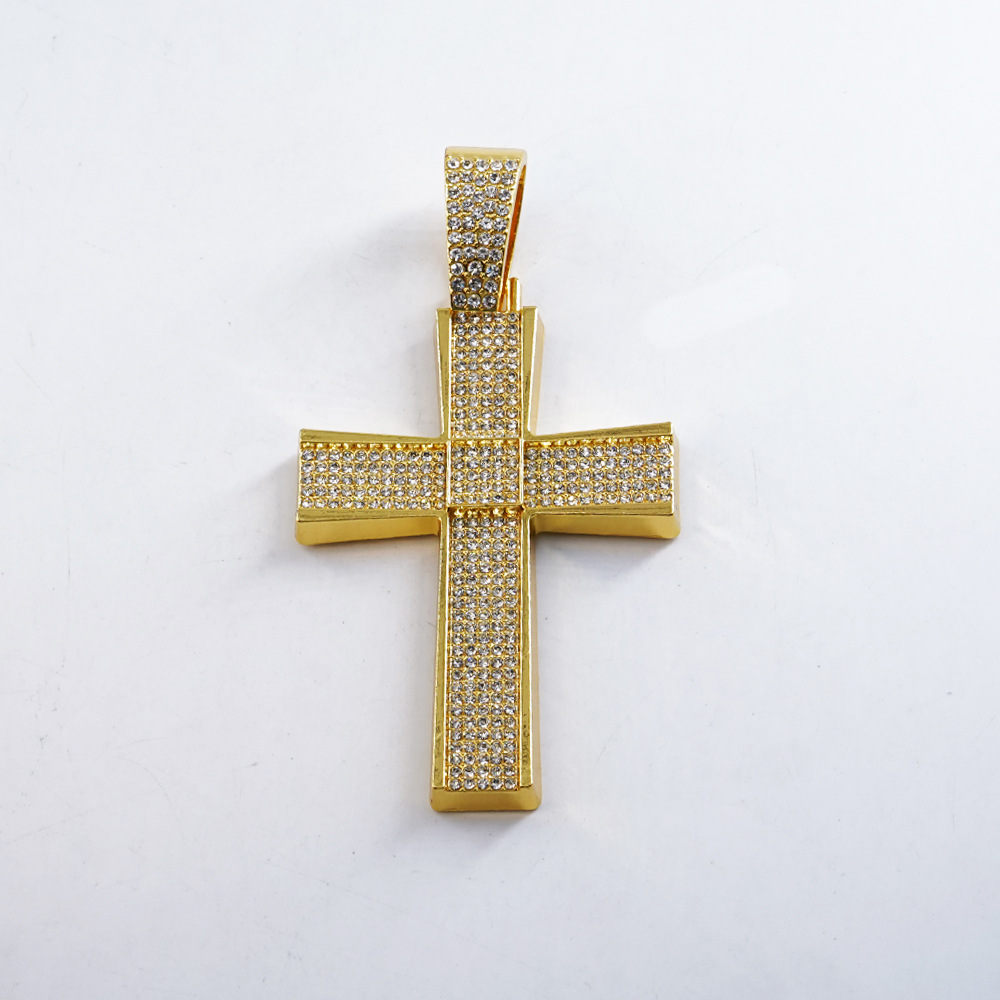 Nuevos productos europeos y estadounidenses personales cruz cadena cubana nicho de diseño de cruz de diamante completo con hebilla de dragón cadena cubana oro