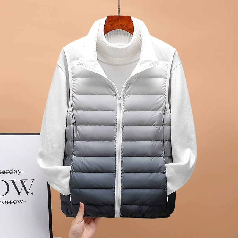 Теплый тонкий пуховый жилет дамы короткие 2024 новые зимние градиентные моды живые жилеты