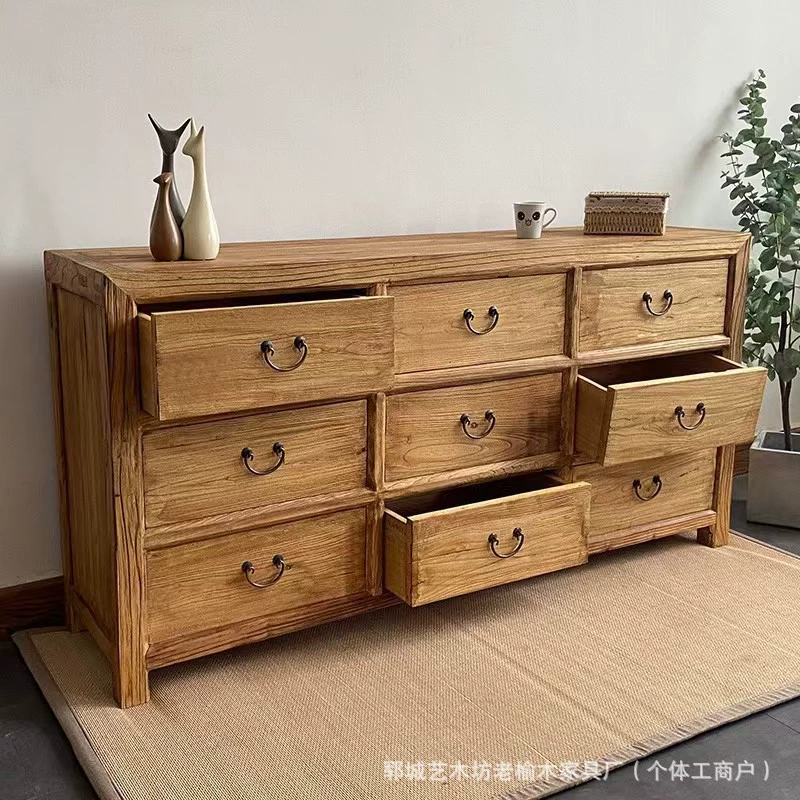 Китайский стиль ретро старый вяза девять ящиков многофункциональная входная гостиная многоуровневый шкаф для хранения чая из массива дерева