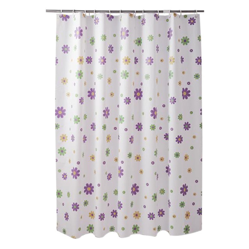 New Bathroom Curtain White Bottom Purple Pastoral Small Flowers Thickened Moisture-Proof Mildew-Proof Bathroom PEVA Shower Curtain Cross-Border