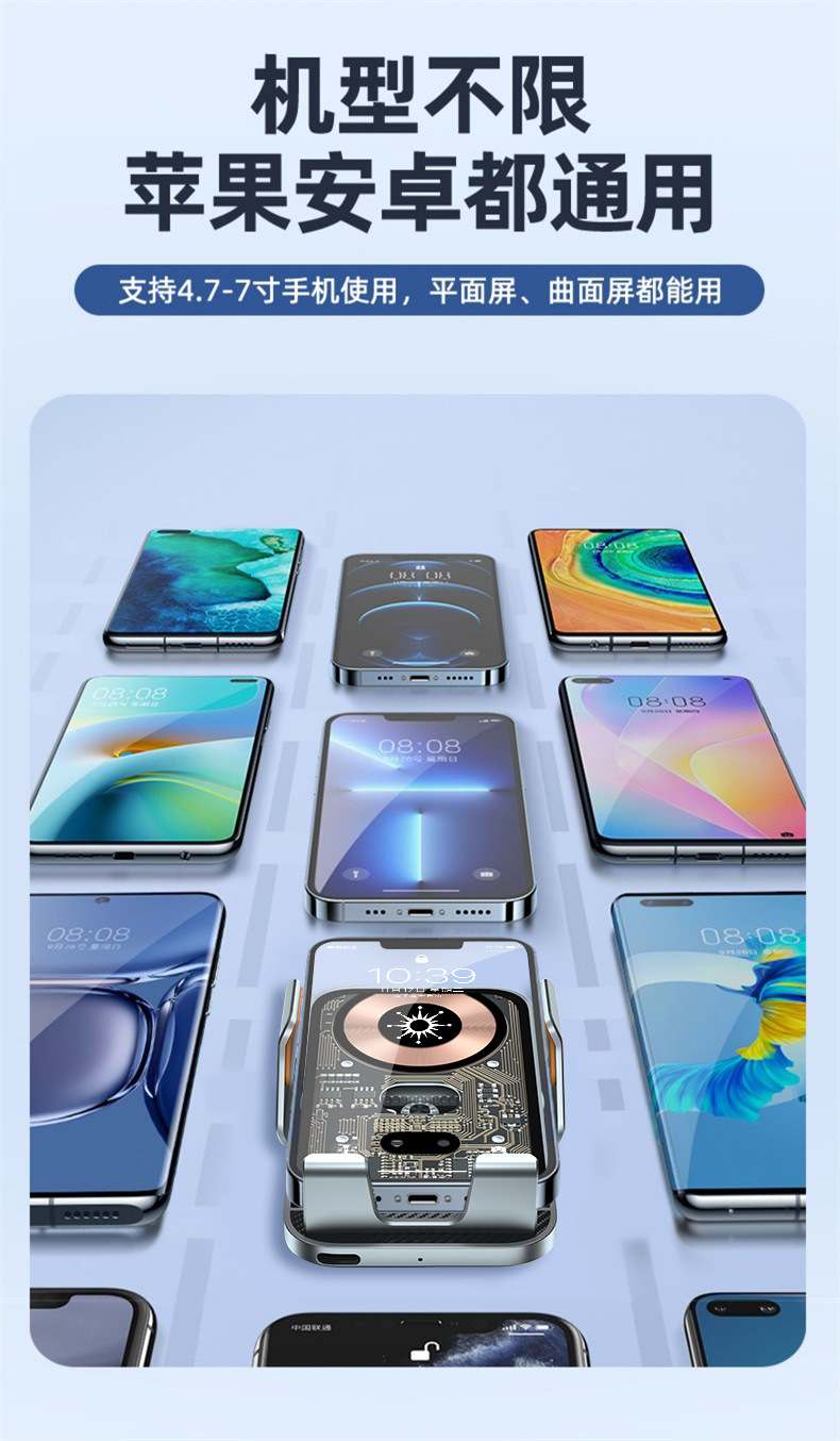 【中國直郵】RAMBLE 車載無線充手機感應支架 灰色/個 汽車導航車用支架 龐克風設計