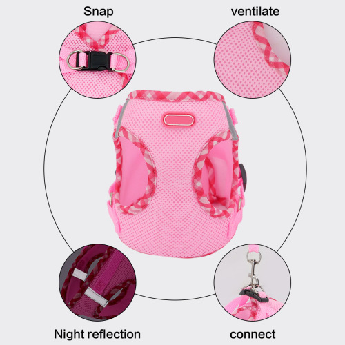 Pet Harness Style Chest Back Pet Set Leash Breathable Mesh Dog Harness Grid Edge Chest Back Shirt
