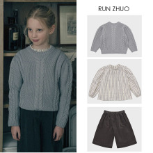 现货跨境LOU女童套装2025秋冬新款蓝色羊毛毛衣娃娃衫灯芯绒阔腿