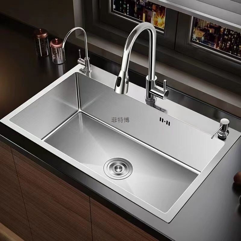 Thickened 304 Vegetable Washing Basin Single Slot Stainless Steel Kitchen Sink Large Single Slot Undertable Basin