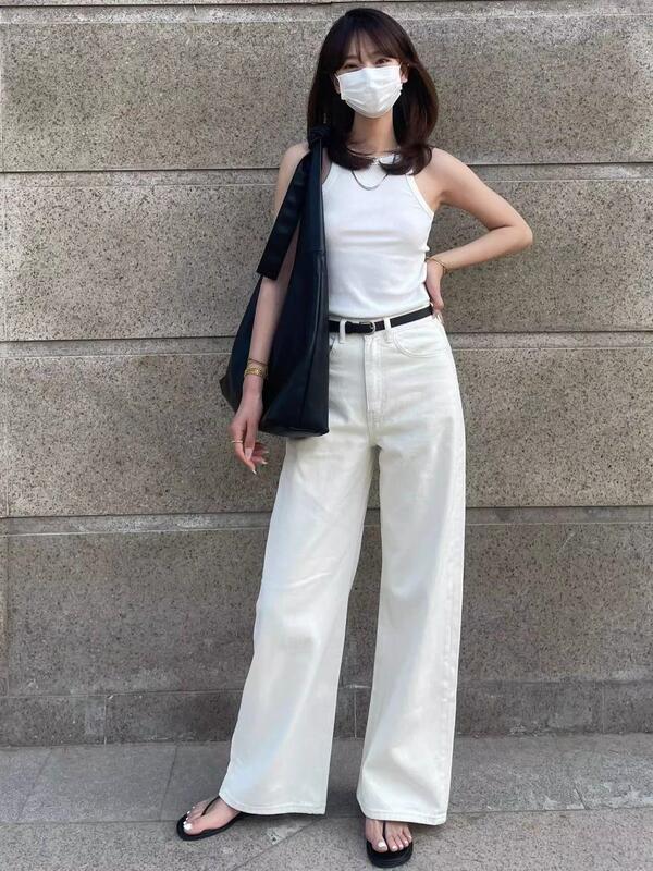 Versatile white wide-leg jeans for petite and tall women, new autumn high-waisted loose slimming drapey pants Versatile white wide-leg jeans for petite and tall women, new autumn high-waisted loose slimming drapey pants
