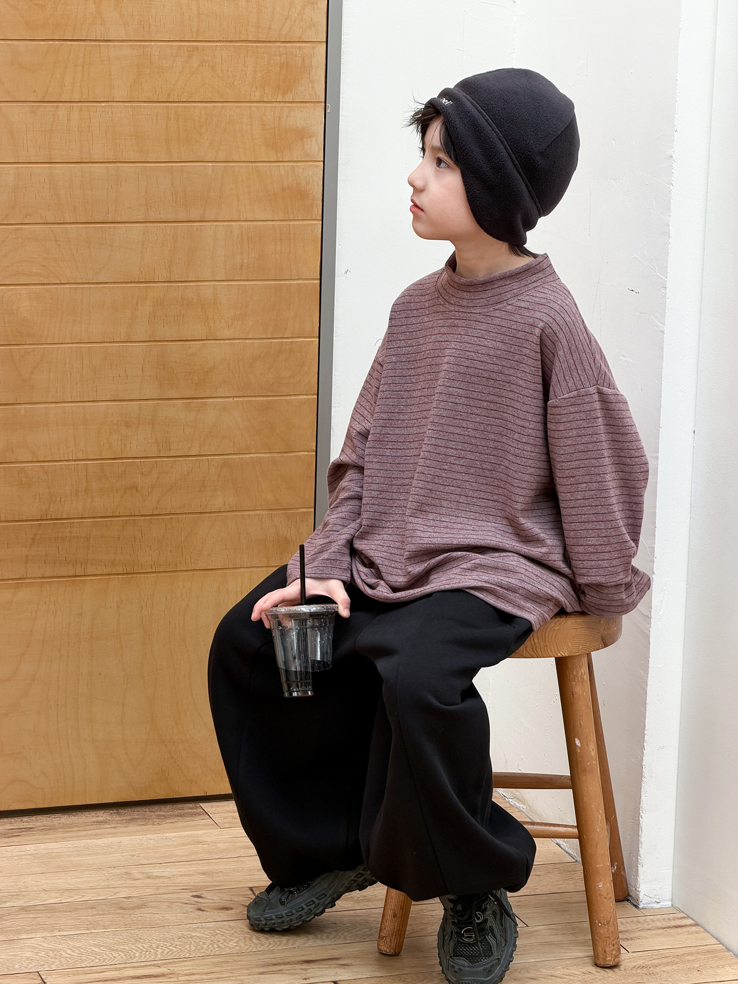 McCarthy ropa infantil para niños a rayas camiseta de base de invierno 2025 nuevo estilo coreano de camiseta caliente para niños molido en el interior