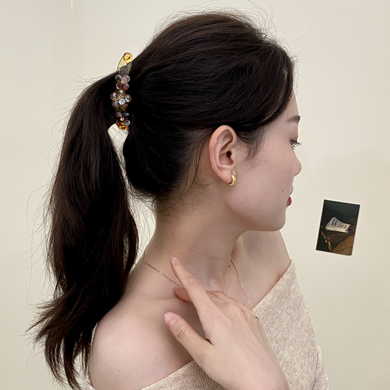 Fermaglio per capelli a coda di cavallo alta con fiore a quattro petali, fermaglio a banana, fermaglio verticale di alta qualità, piccolo bottone per volume dei capelli, accessorio per capelli con copricapo di vendita calda transfrontaliera_voghion.com