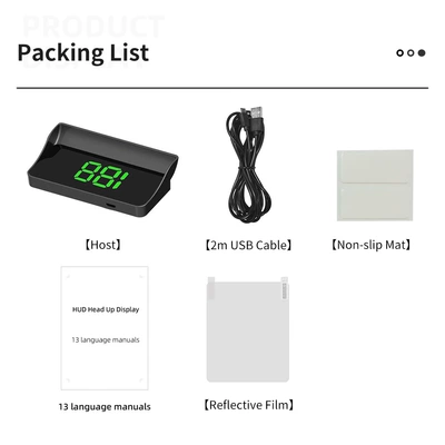 Car GPS Speedometer KM/MPH | Vehicle HUD - w1-green-light-mph