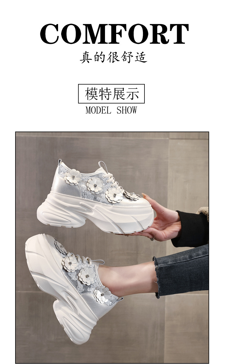 Giày sneaker nữ chunky đế dày tăng chiều cao, lưới thoáng khí — Màu trắng chi tiết 13
