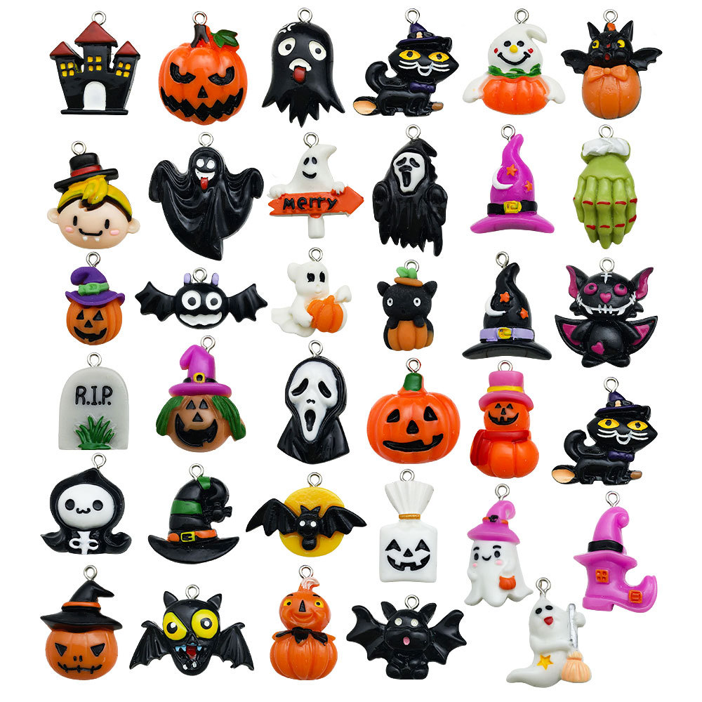 Nuevos accesorios de resina calabaza Halloween esqueleto fantasma fiesta DIY joyería pequeña decoración colgante