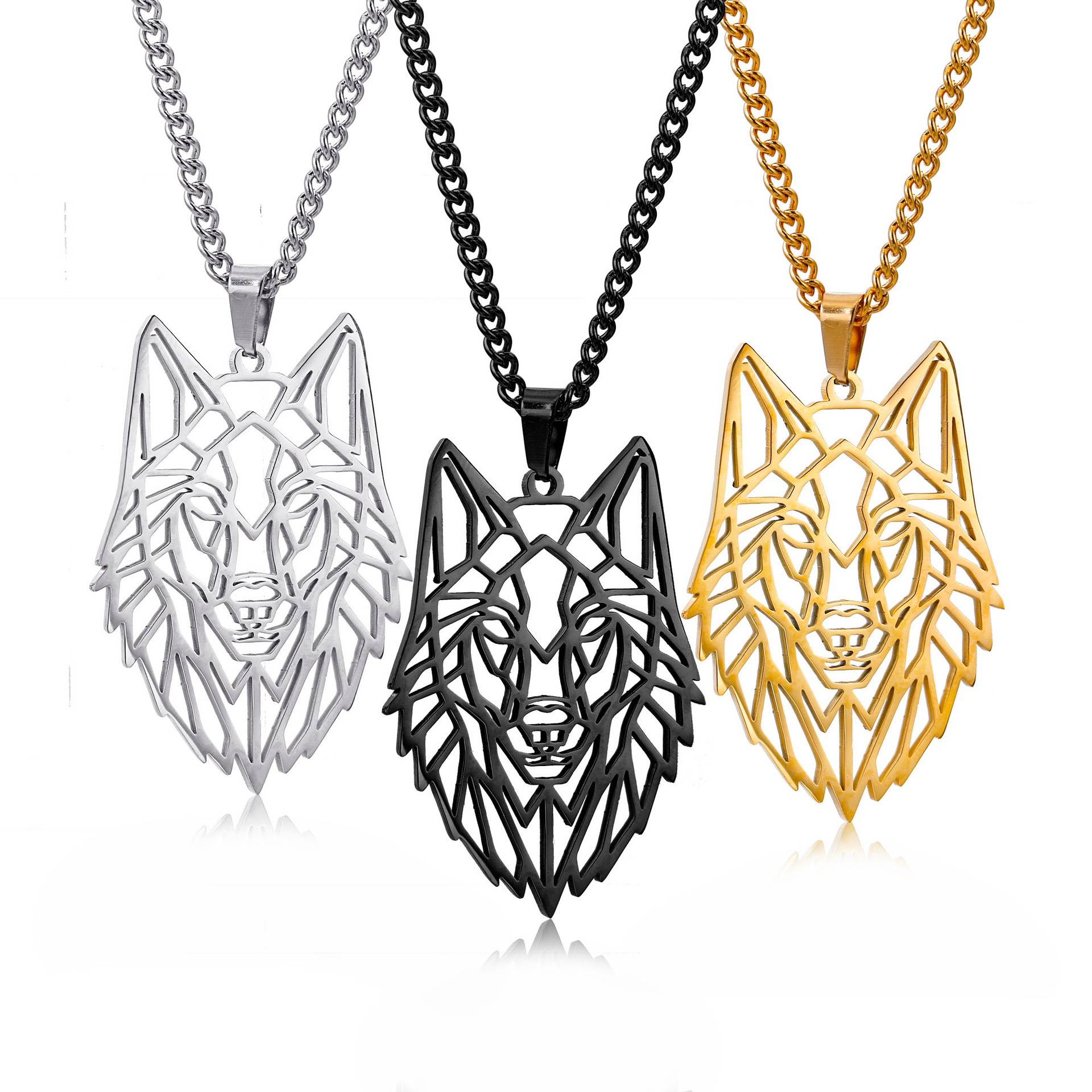 Hip-hop Wolf Stainless Steel Plating Hollow Out Men's Pendants Necklace display picture 3