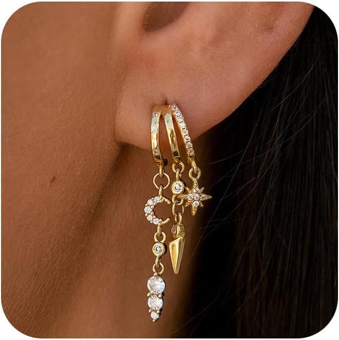 European and American Cross-Border Hot-Selling Fashion Irregular Tassel Inlaid Zircon Earrings Brass Real Gold Electroplated Ear Jewelry