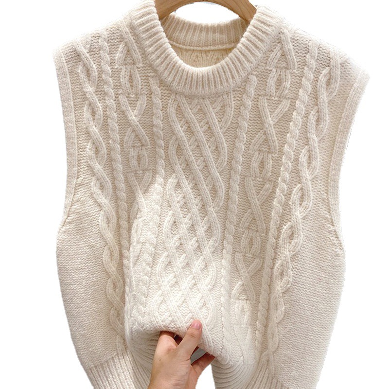 2023 primavera y otoño vintage Twist suéter sin mangas de las mujeres de estilo coreano flojo apilado Chaleco de punto exterior Chaleco de cuello redondo