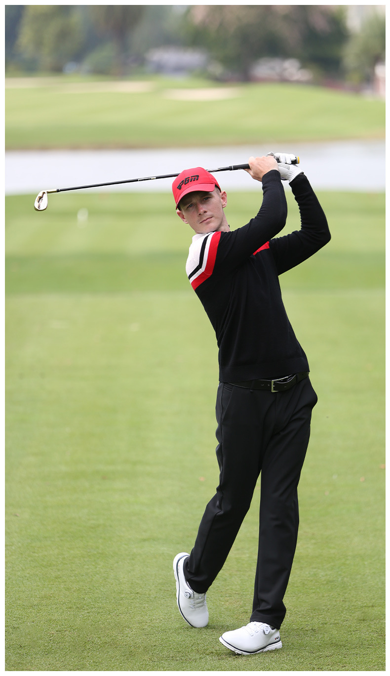 Áo len golf nam dài tay cổ đứng PGM phối màu giữ ấm — YF429-màu xanh hải quân, YF429-Màu đen chi tiết 6