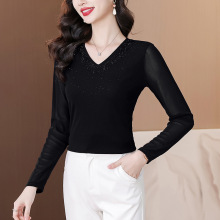 打底衫网纱烫女2025秋冬季新款气质洋气妈妈装显瘦长袖上衣女