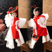 儿童摄影服装剪纸红色新年中国风国潮非遗主题女童新中式旗袍演出