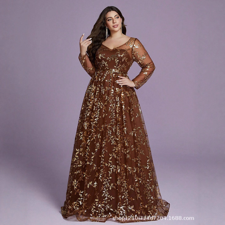 Cross-Border European and American New 2026 Large Size Dress Elegant Long Skirt V Neck Evening Dress Birthday Party Evening Long Dress