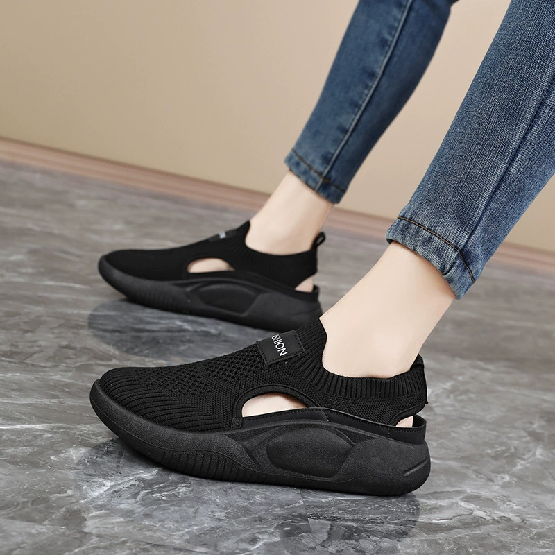 Женская обувь Feiwei большого размера, летние дышащие туфли с полой прогулочной сеткой, мягкая подошва, не утомляющие ноги, черные спортивные туфли для женщин