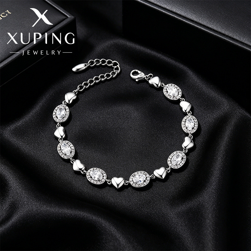 Xuping lujoso temperamento elíptico geometría brillante amor empalme pulsera aleación de cobre dulce suave joyería de mano al por mayor