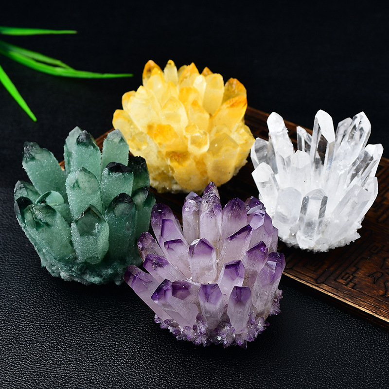 天然紫黄绿白水晶簇摆件消磁观赏矿石标本原石水晶摆件家居装饰|undefined