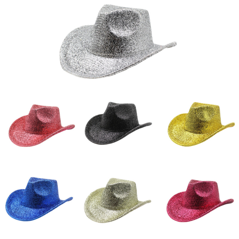Bright New Gold Silk Western Cowboy Hat Women's Stage Performance Hat Foreign Trade Hat Men's and Women's Party Cross-border Festival Hat Bright New Gold Silk Western Cowboy Hat Women's Stage Performance Hat Foreign Trade Hat Men's and Women's Party Cross-border Festival Hat