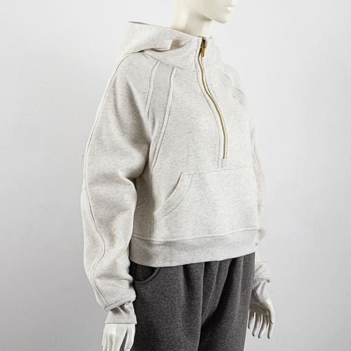 Cross-border scuba oversized half-zip hooded sweatshirt women winter short coat loose casual yoga