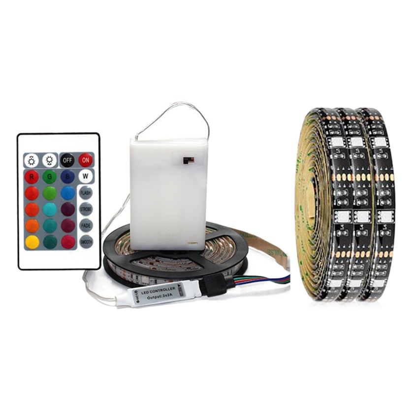 Venta directa de fábrica N ° 5 caja de batería 5050RGB tira de luz colorida 5V epoxi impermeable 24 clave control remoto TV barra de luz
