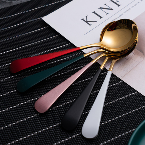 New trendy Korean-style tableware spoon, stainless steel round head gold-plated coffee spoon, dessert stirring spoon, factory wholesale