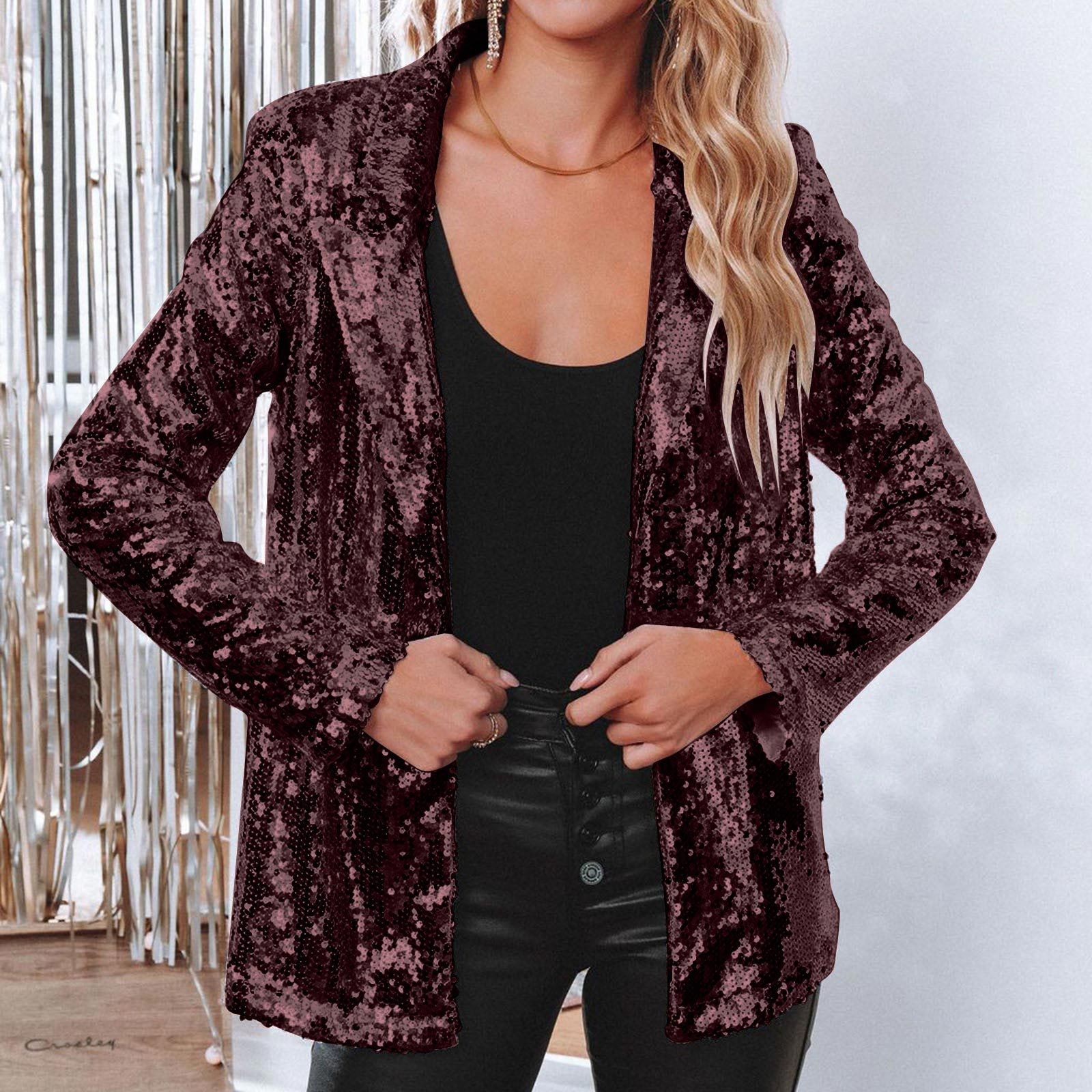 AliExpress eBay europeo y americano casual sequined Top sequined manga larga estilo de cercanías solapa temperamento pequeño traje chaqueta