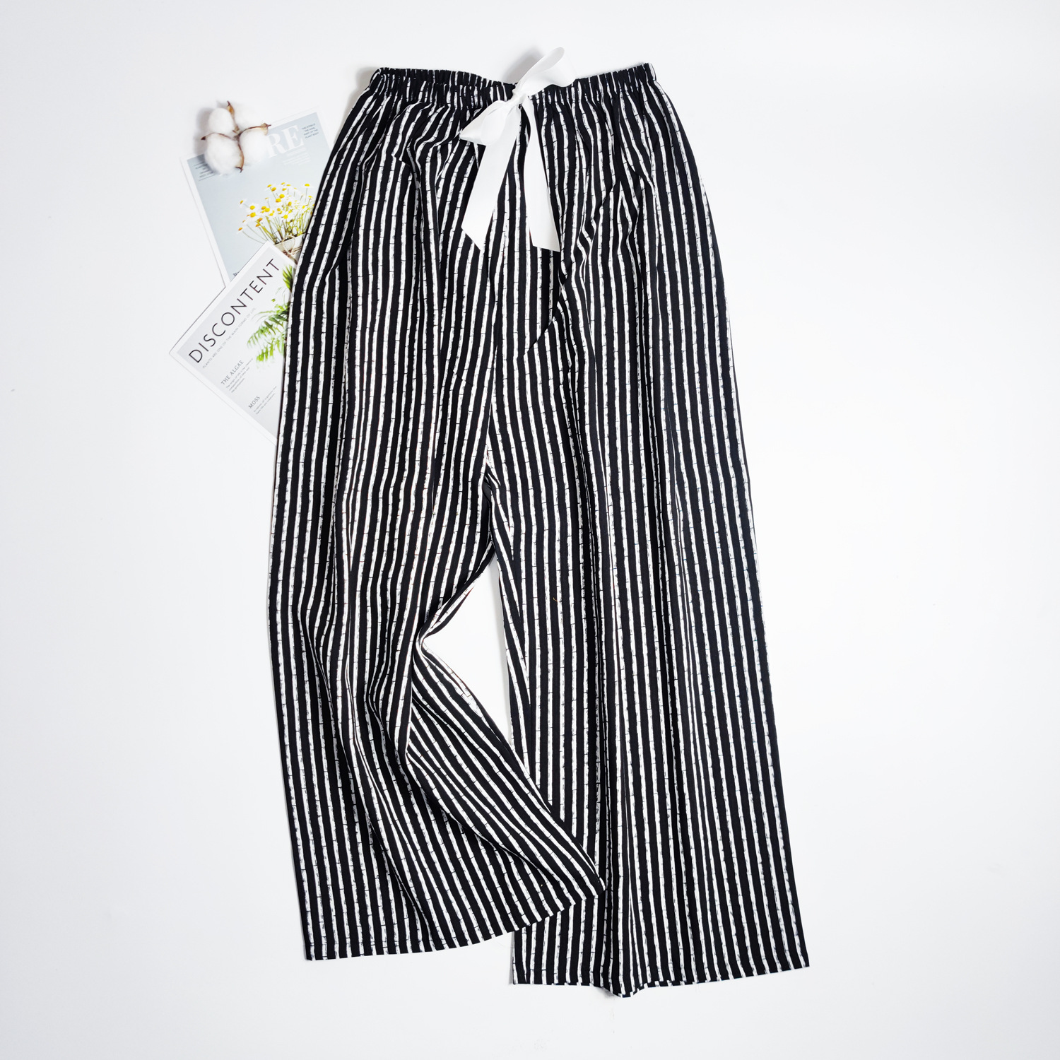 Pantalones de pijama de verano Source 45 de algodón y seda, pantalones anchos de nueve puntos para mujer, finos, talla grande, pantalones holgados para aire acondicionado, pantalones de playa