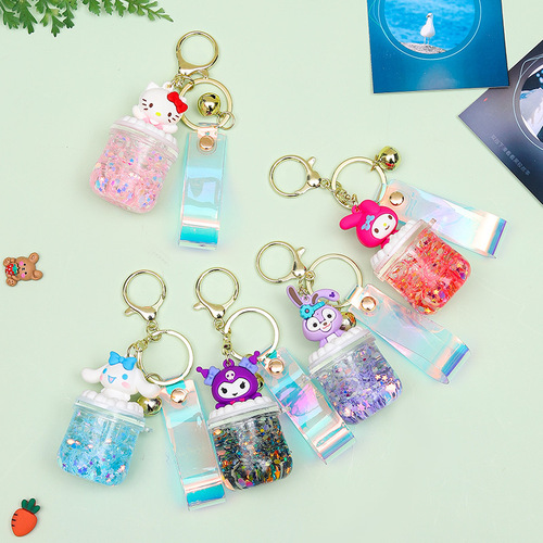 Oil-absorbing three-dimensional Hello Kitty glow-in-the-dark bubble bead sand keychain car ornament exquisite trendy cool women's bag accessory wholesale