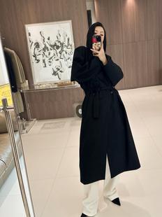 Niche New Women's high quality Loose Simple Double-breasted Lapel Belt Mid-length Coat Jacket