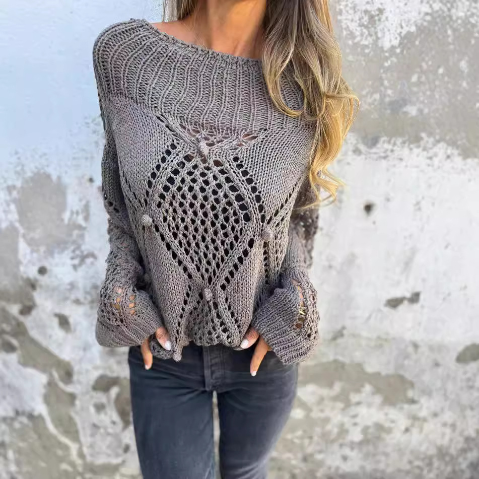 2024 nuovo maglione casual largo e scollo rotondo lavorato a maglia da donna_voghion.com