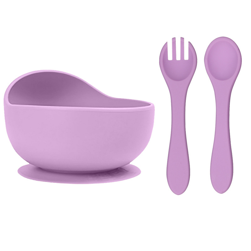 포크, 스푼, 그릇 3종 세트-보라색